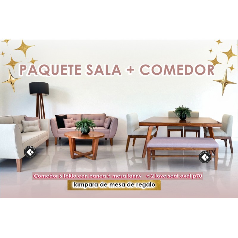 PAQUETE 2 LOVE SEAT OVAL P70/COMEDOR 6P FANNY/TOKIO/BANCA LISA