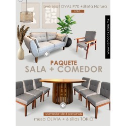 PAQUETE LOVE SEAT OVAL P70/NATURA/COMEDOR 6P OLIVIA/TOKIO