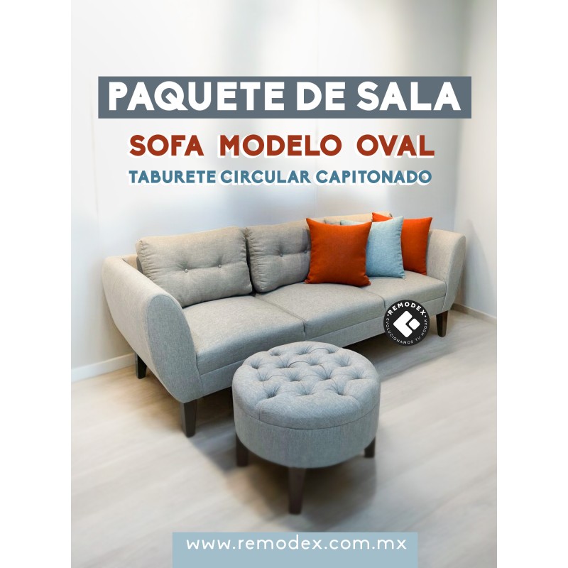 PAQUETE SOFÁ OVAL + TABURETE CAPITONADO