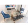 COMEDOR 6P MESA D3/SILLA FLOR CAPITON/SILLA CON BRAZOS/BANCA DE CRUZ CAPITON