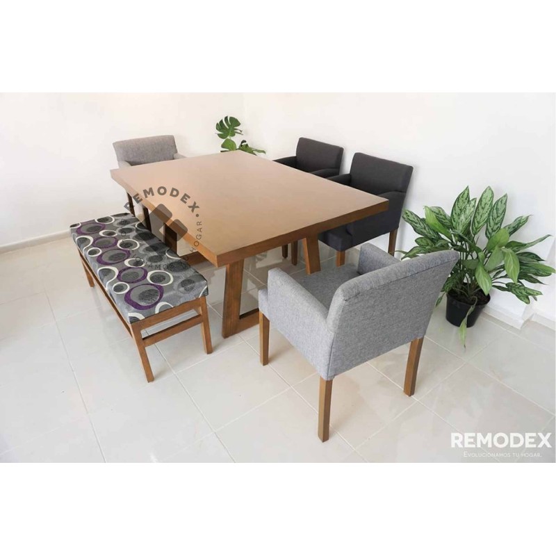 COMEDOR 6P SILLAS BRAZOS/MESA A /BANCA ESTAMPADA